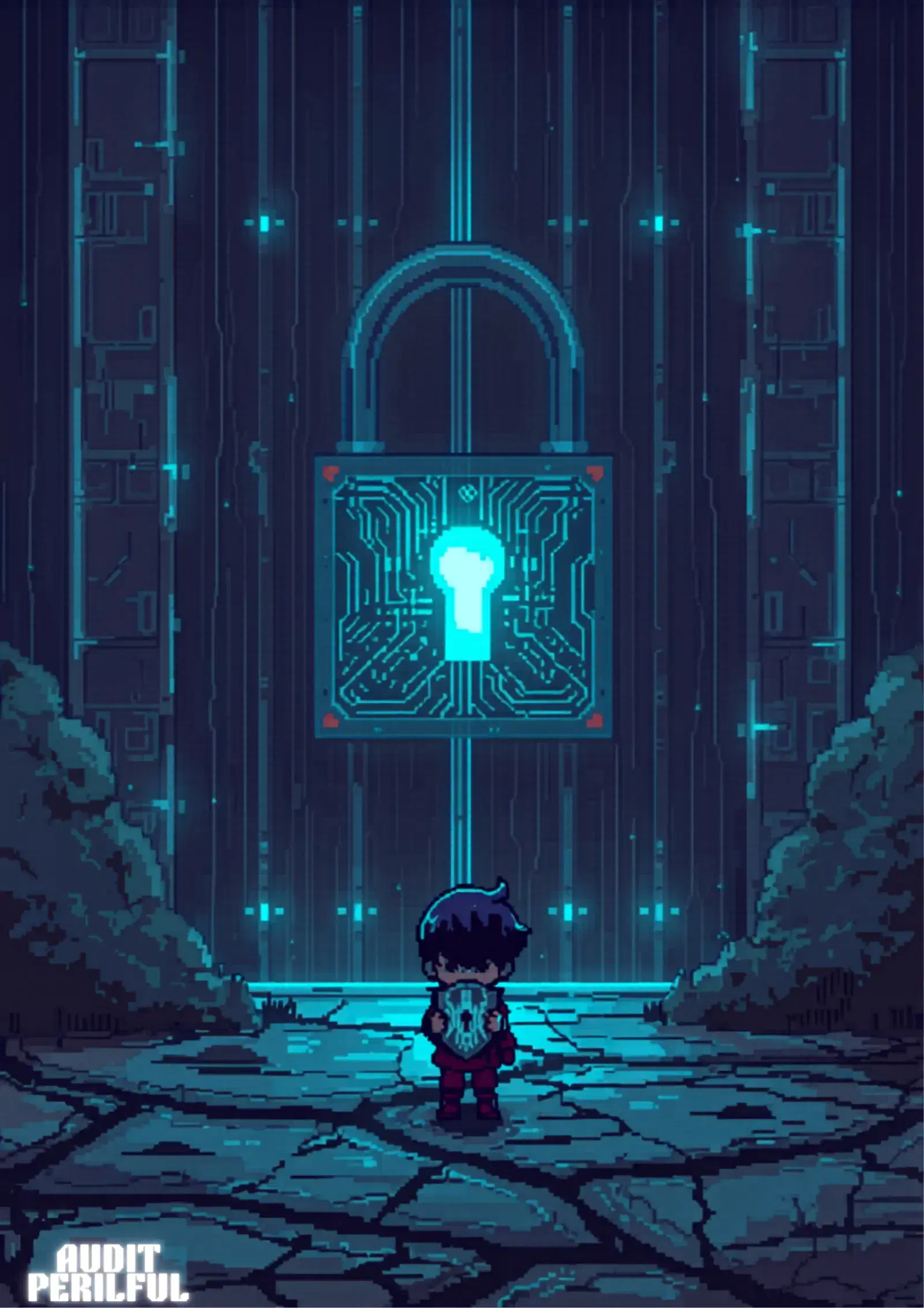 Tiny character facing massive audit fortress